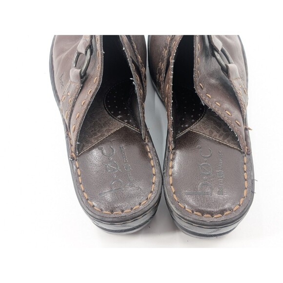 Born BOC Brown Leather Heeled Wedge Slip On Buckle Accent Mule Clog Shoes Size 9 - Picture 7 of 11